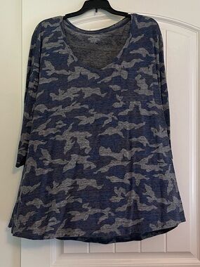 Lane Bryant Women's V-Neck Camo Print Top - Blue